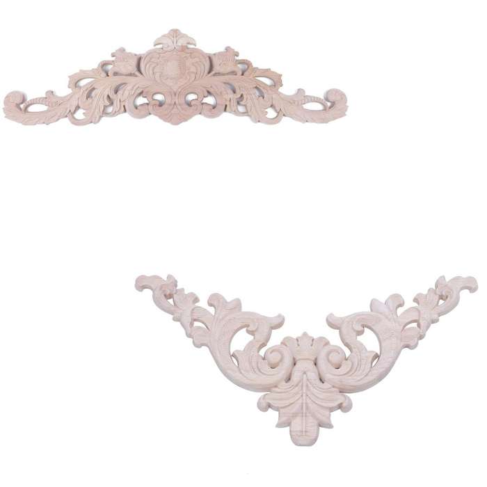Rubber Wood Floral Carving Applique Cabinet Figurines 59 X 17cm