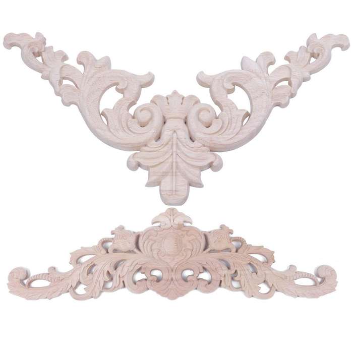 Rubber Wood Floral Carving Applique Cabinet Figurines 59 X 17cm