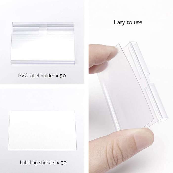 50pcs Clear Plastic Label Holder Price Tag, for Storage Bins Labels
