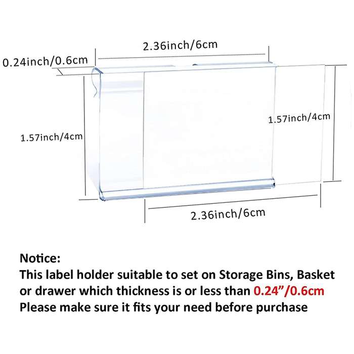 50pcs Clear Plastic Label Holder Price Tag, for Storage Bins Labels
