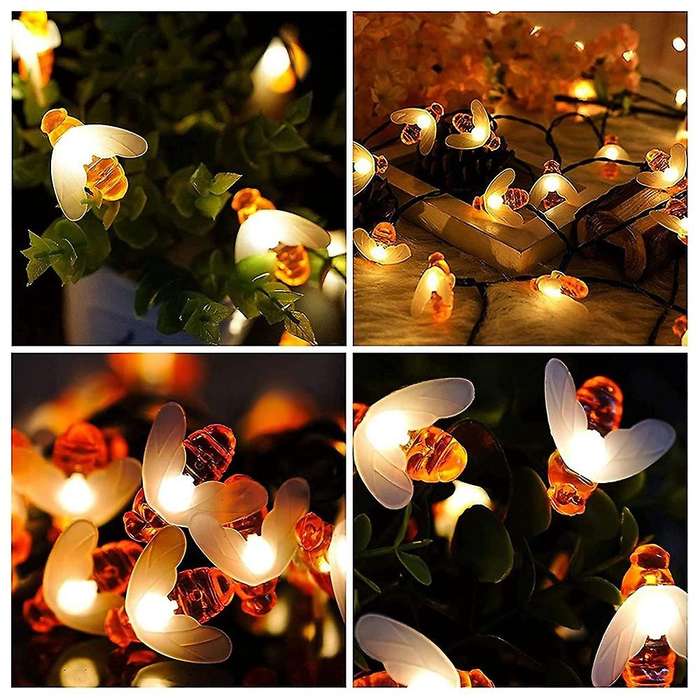 Solar Fairy Lights, 50 Cute Honey Bees Led Lights, 8 Modes