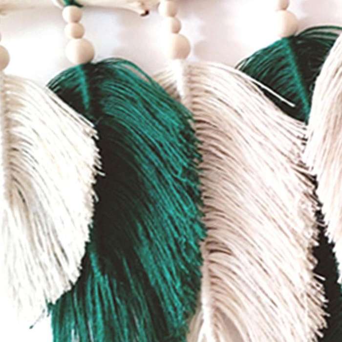 Boho Macrame Leaf Feather Wall Tapestry Headboard Green Decor