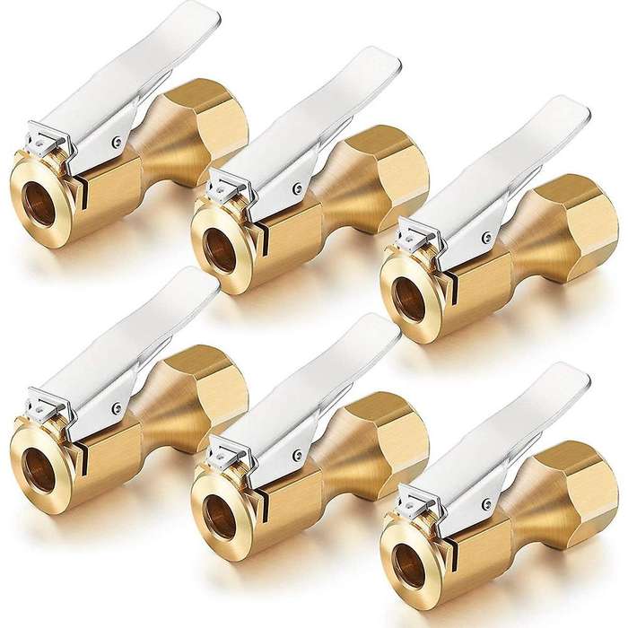 6 Pieces Brass Air Chuck for Tire Inflator Gauge Compressor
