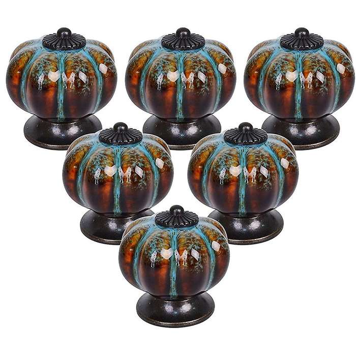 Cabinet Knobs 6 Pack Glazed Ceramic Knobs with Pumpkin Shape