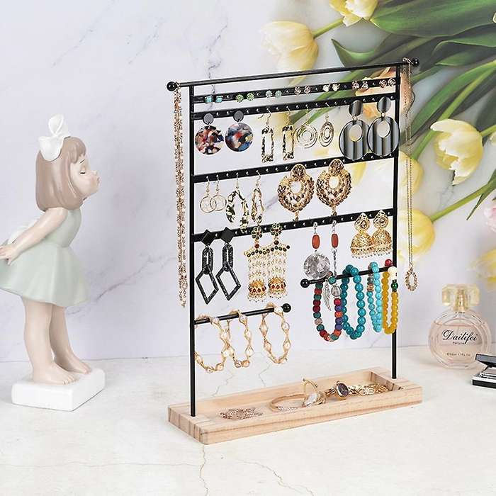 Earring Holder Display with 80 Holes Wooden Tray for Women Gifts