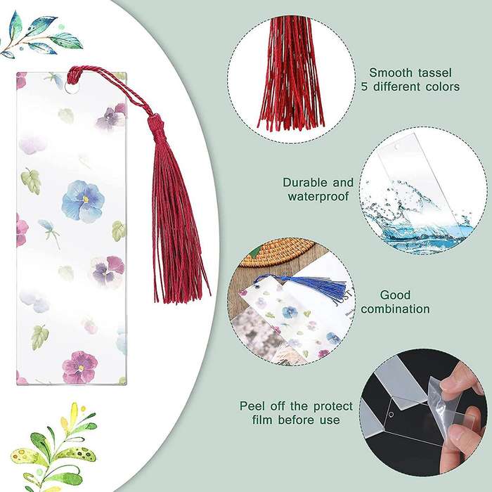 40pcs Acrylic Bookmark Blank Clear Diy Unfinished with Tassels