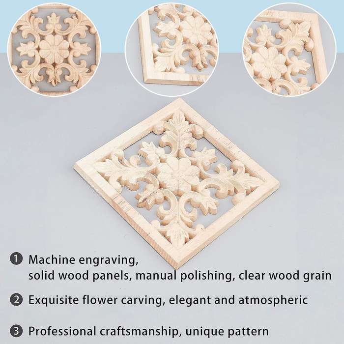 4pcs Wood Carved Applique Frame Onlay Unpainted Furniture for Cabinet