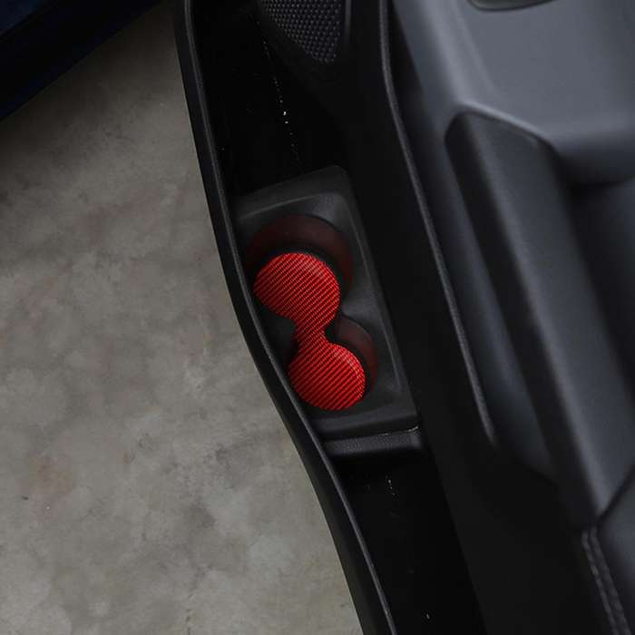 Door Cup Holder Mats for Dodge Ram 1500 2018-2022, Red Carbon Fiber