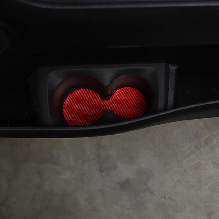 Door Cup Holder Mats for Dodge Ram 1500 2018-2022, Red Carbon Fiber