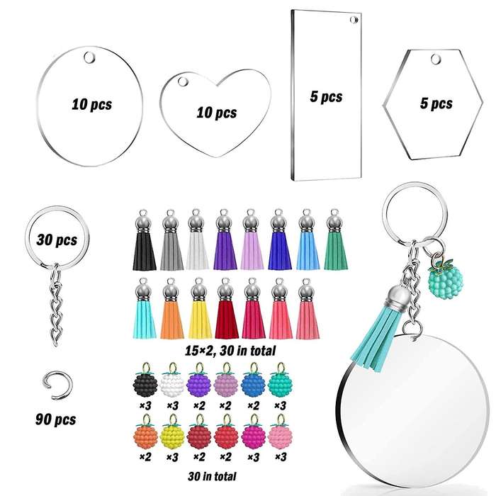 210 Pcs Acrylic Keychain Blank Kit,4 Shapes Of Acrylic Clear Blanks