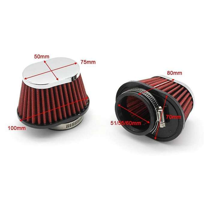 2pcs Universal Round Tapered Car Motorcycle Air Filter 51mm-red
