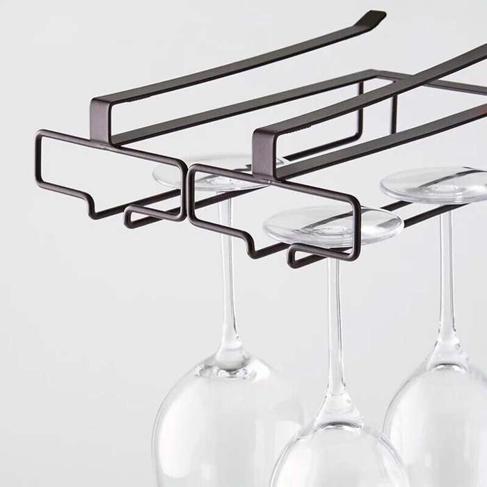Set Of 2 Wine Glass Holder Under Cabinet Hanging Glass Rack, Brown