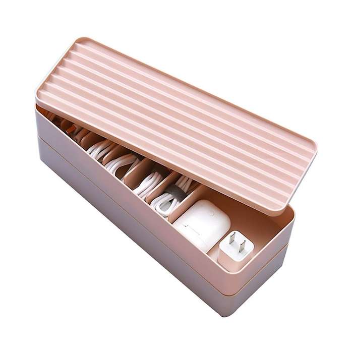 Double Layer Data Cable Storage Box Dust-proof Power Cord(pink)