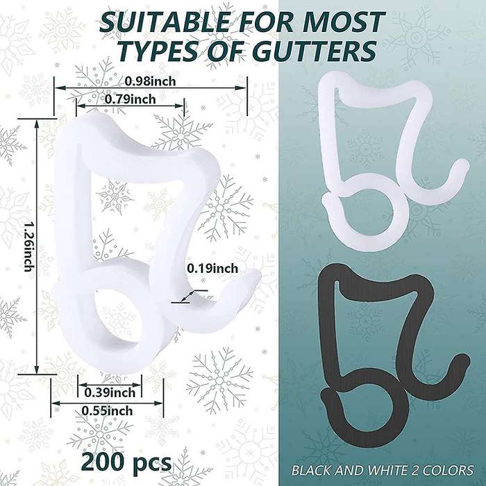 200 Pieces Christmas Light Clips Mini Gutter Hang Hooks White Black