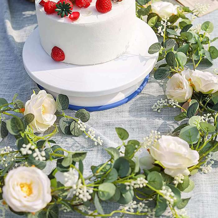 2 Pack Eucalyptus Garland with Champagne Rose, Silk Floral Vines(a)
