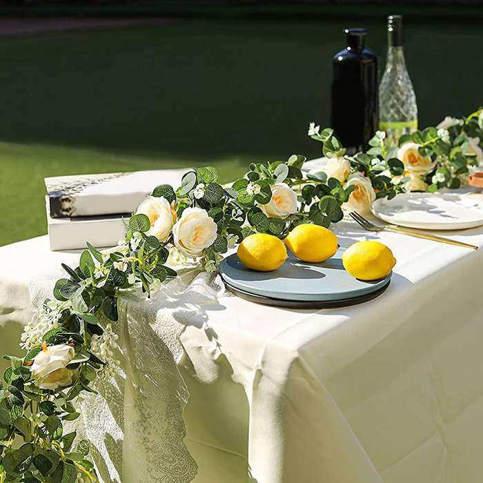 2 Pack Eucalyptus Garland with Champagne Rose, Silk Floral Vines(a)