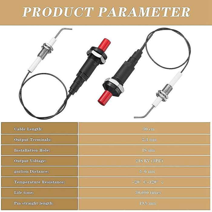 4 Pieces Propane Push-type Piezo Igniter Kit Wire 30 Cm for Gas Grill