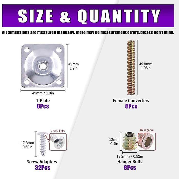 Leg Mounting Plates with Hanger Bolts Furniture Leg Attachment Plates