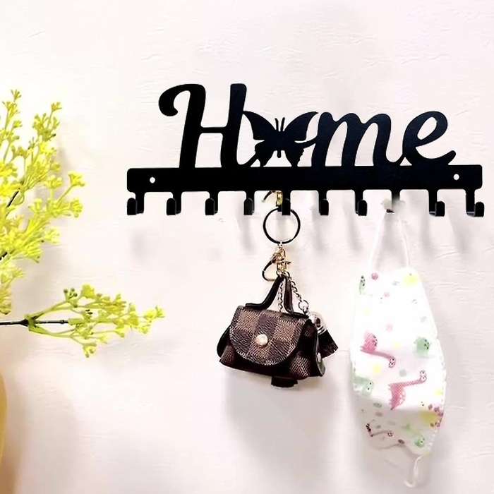 Metal Butterfly Decorative Hanger with 10 Hooks for Wall, Kitchen