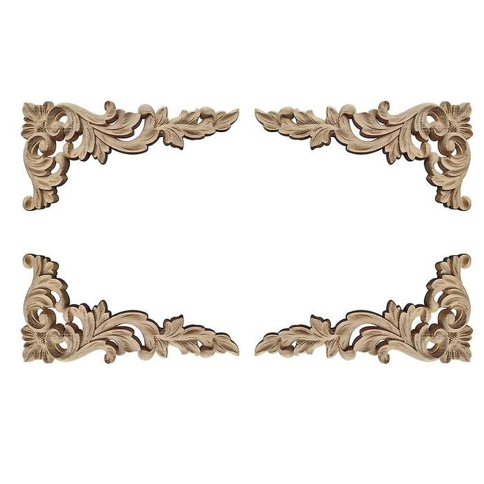 4pcs/set Wood Carved Corner Onlay Applique Unpainted Frame Cupboard C
