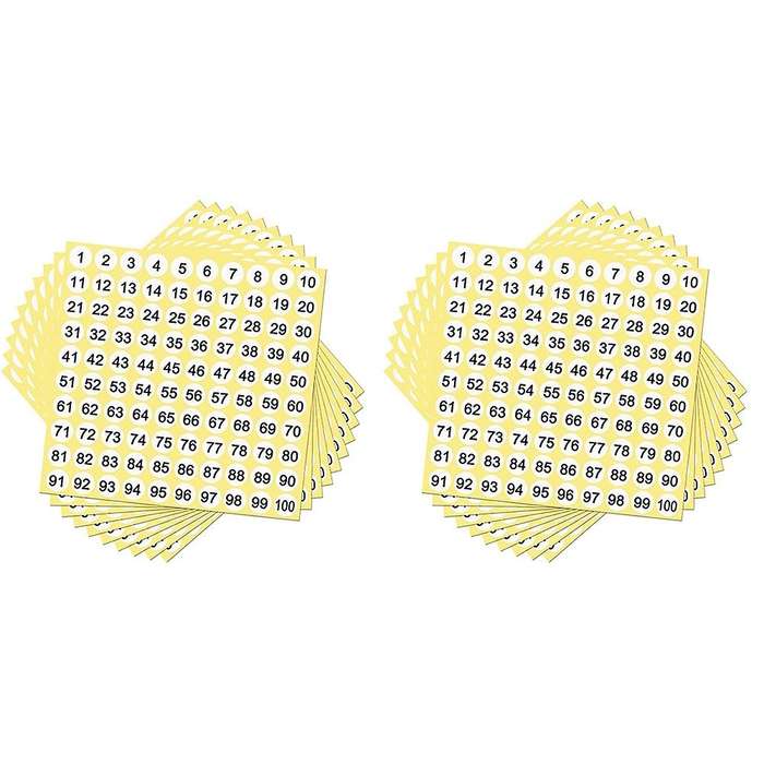 200 Sheets Number Labels Stickers 1-100 Numbers Round Stickers