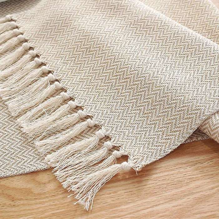 Cotton Linen Fringe Table Runner,tablerunner for Home Decor 13x94inch