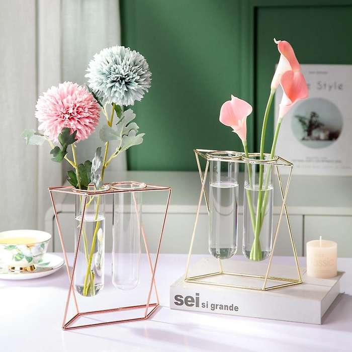 Wall-mounted Glass Vase Wall Decoration Hanging Vases, Rose Gold
