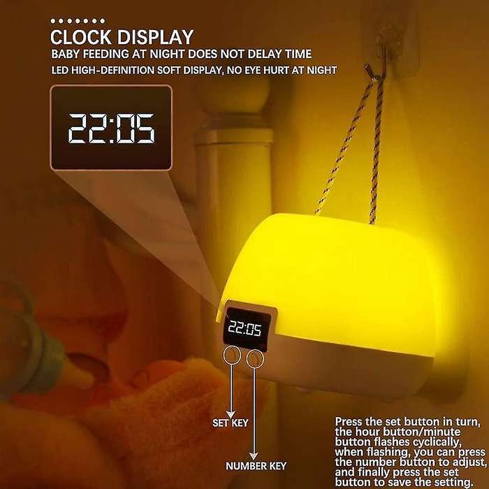 Led Light Lamp for Bedroom Night Light Lamp with Time Display Timer