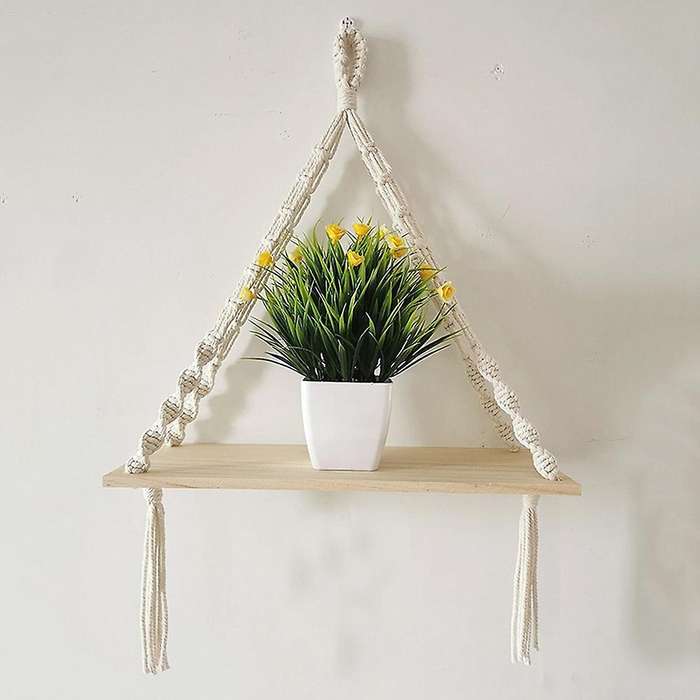 Bohemian Decor Wall Hanging Shelf Handmade Tapestry Cotton Rope Rack