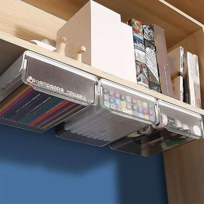 Under Desk Drawer Organizer, Pop-up Under Desk Storage Box(white)