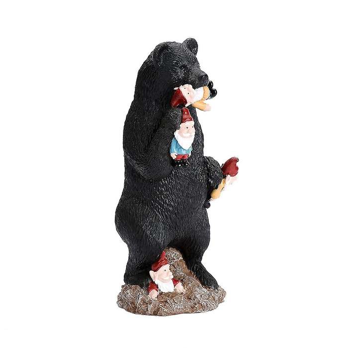 8 Inch Bear Eating Gnomes Outdoor Statues, Garden Decor Sculpture