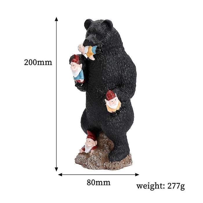 8 Inch Bear Eating Gnomes Outdoor Statues, Garden Decor Sculpture