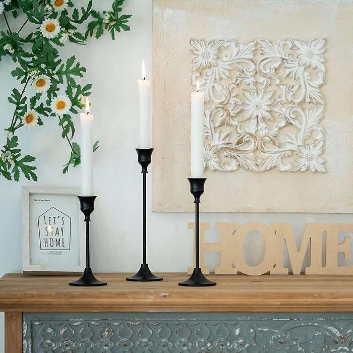 Black Candlestick Set Of 3 for Fireplace Dining Table Home Decoration