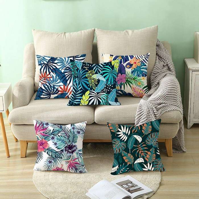 Tropical Plant Green Leaves Cushion Cover Pillow Case 6pcs Pillowcase