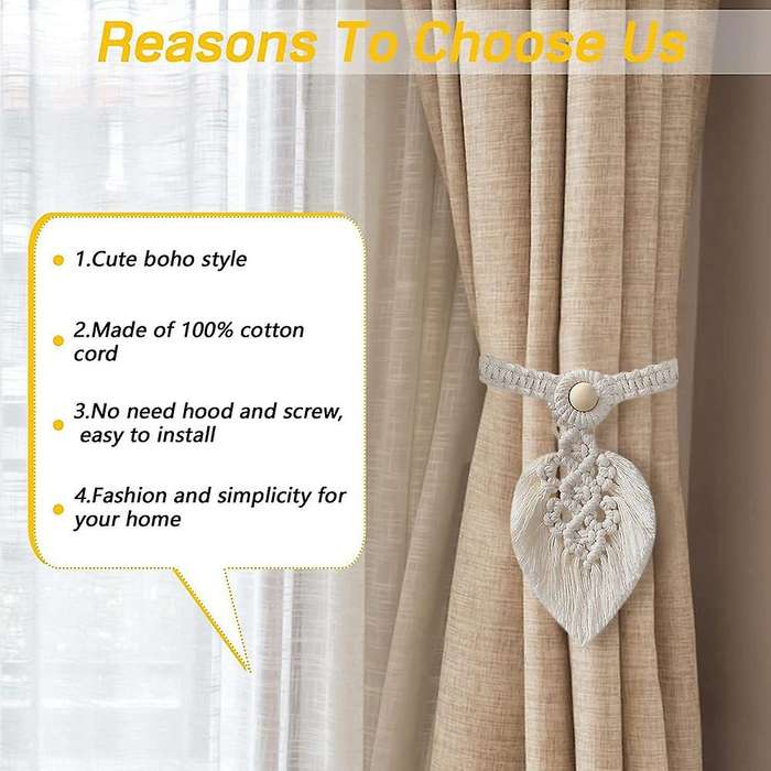 4pcs Rope Leaf Curtain Tie Backs Macrame Holdbacks