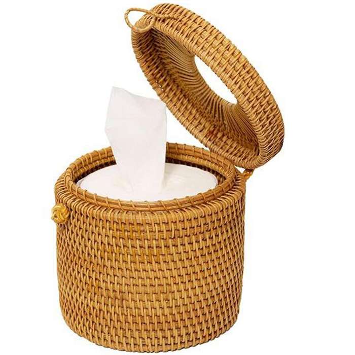 Rattan Tissue Box for Storage Single Roll and Tissues In Bathroom