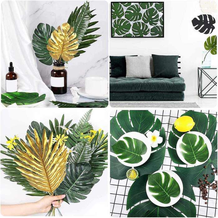 60pcs Artificial Palm Leaves for Jungle Theme Party Luau Decoration