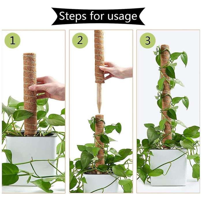 Moss Poles for Climbing Plant Coir with 20m Garden Twist Tie, 4 Pack