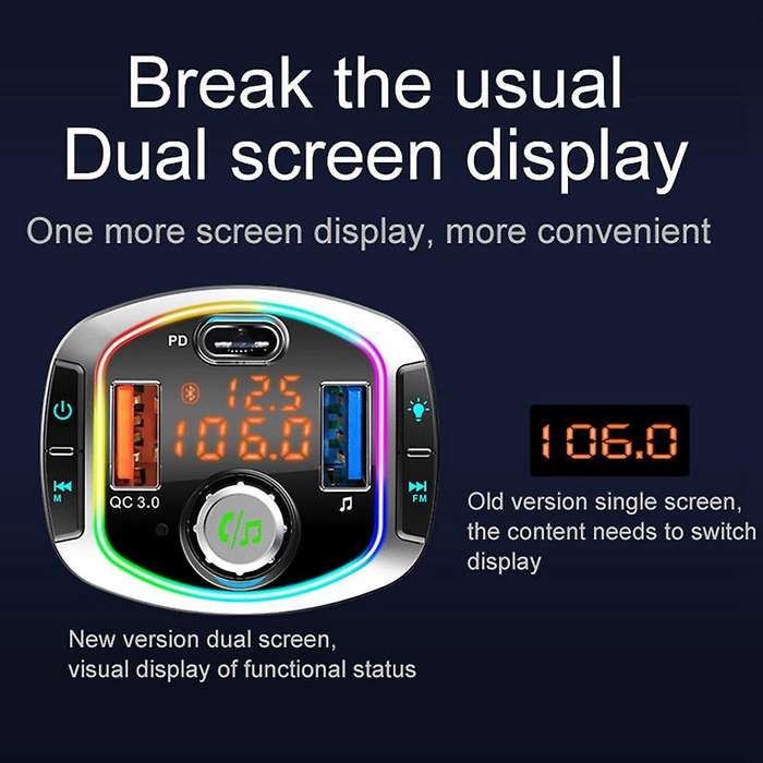 Bc63 Bluetooth 5.0 Car Kit Handsfree Wireless Fm Transmitter Car Mp3