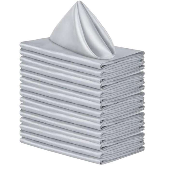 16pcs Square Satin Napkins,shiny Silk Doilies,soft and Smooth, Gray