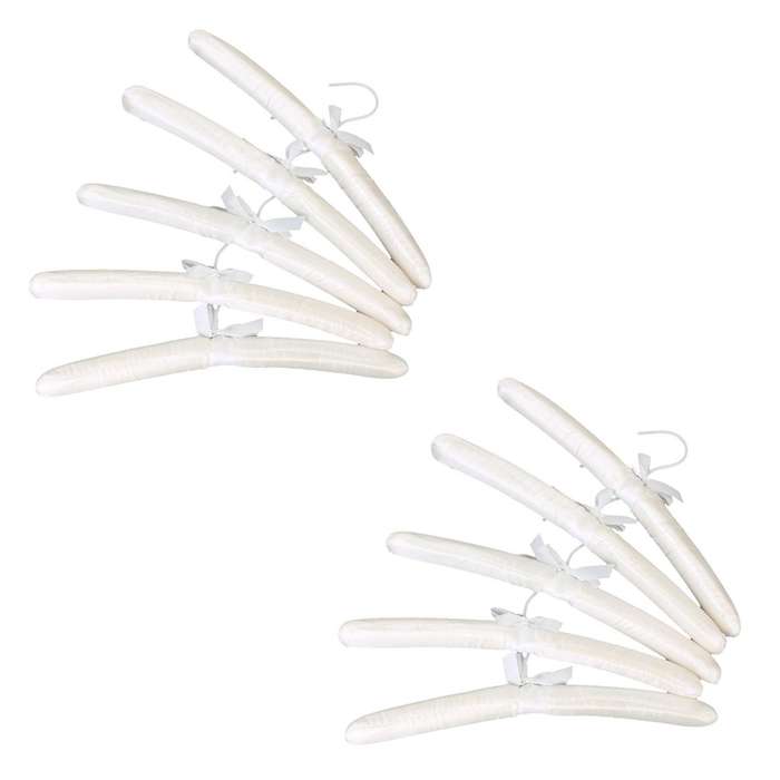 5 X White Satin Padded Clothes Hook Hanger