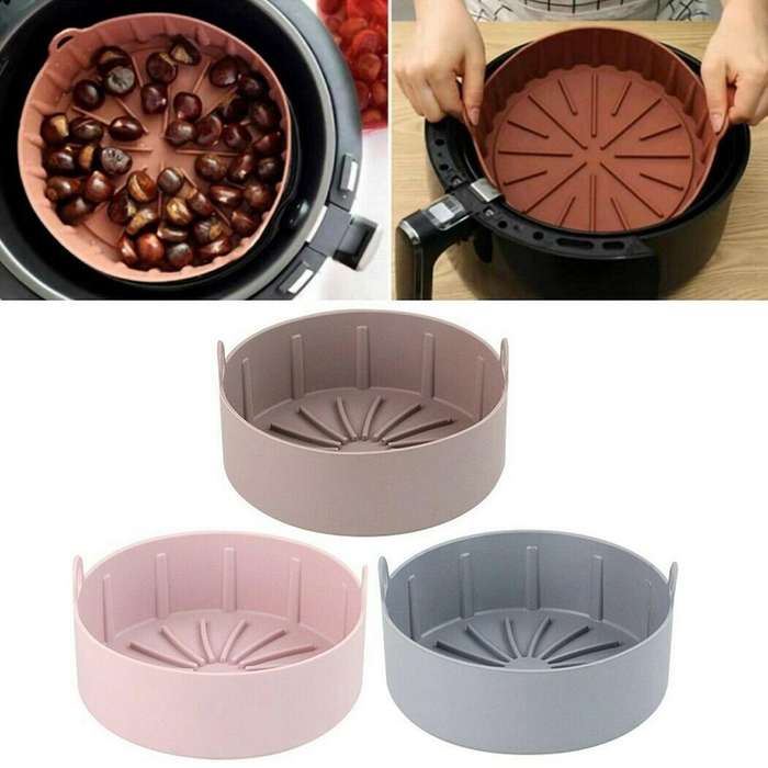 Air Fryer Silicone Pot Air Fryers Oven Kitchen Baking Tray Gray