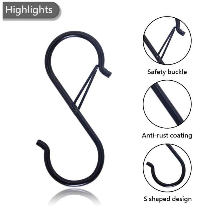 20pcs S Hook for Wardrobe Rod Hanging Plants, Safety Buckle Design