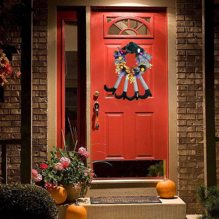 Halloween Witch Hat Leg Pumpkin Door Wreath Happy Party Home Party