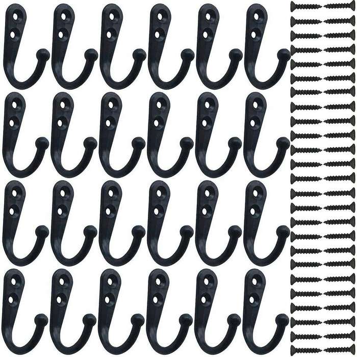 9 Pack Heavy Duty Coat Hooks Wall Mounted with 20 Screws Black Color