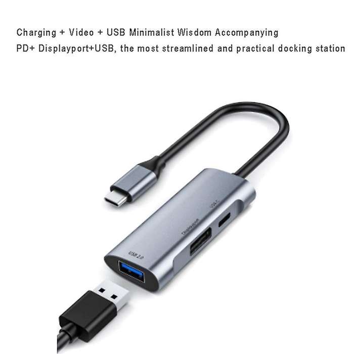 Usb C Hub Type-c Docking Station 3 In 1 4k@60hz Displayport Pd 60w