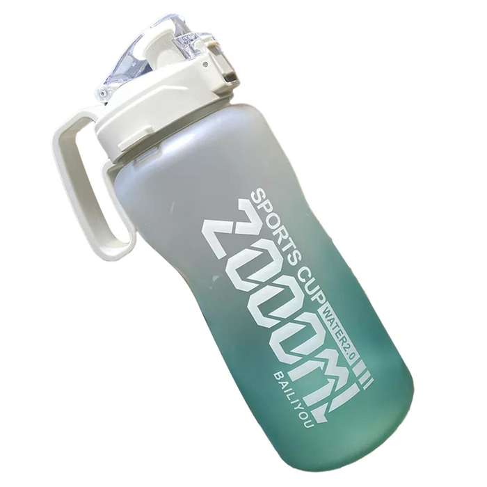 Sports Water Bottle Half Gallon/68oz with Straw Space Cups Green