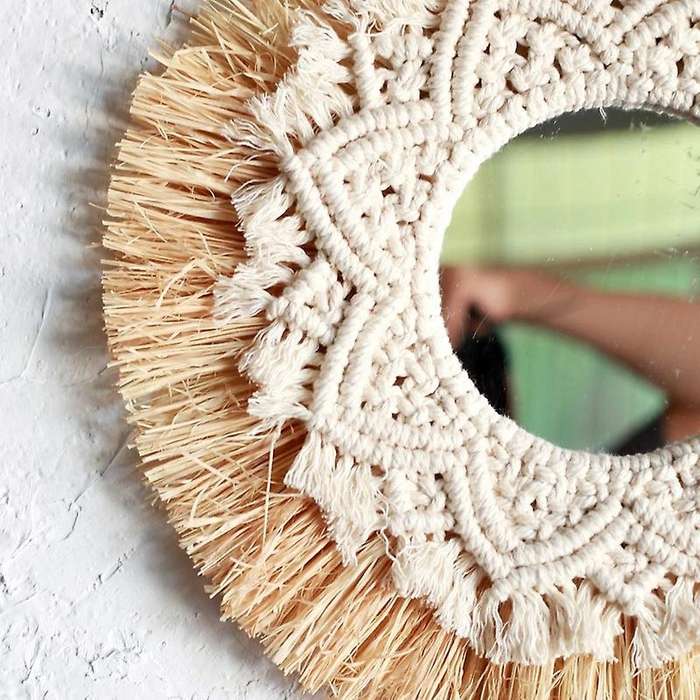Nordic Straw Woven Wall Boho Decor Handwoven Mirror Decorative Mirror