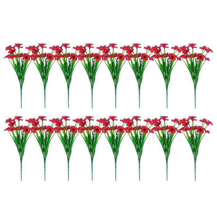 16 Pcs Bundles Artificial Flowers for Garden Porch Window Box Red