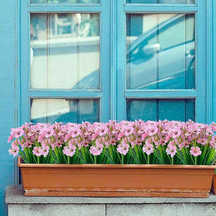 16 Pcs Bundles Artificial Flowers for Garden Porch Window Box Pink